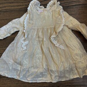 Louise Misha gold metallic dress with frill, size 18 months